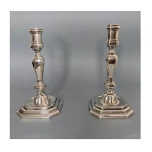 Bordeaux Pair Of Solid Silver Candlesticks From The 18th Century 1724