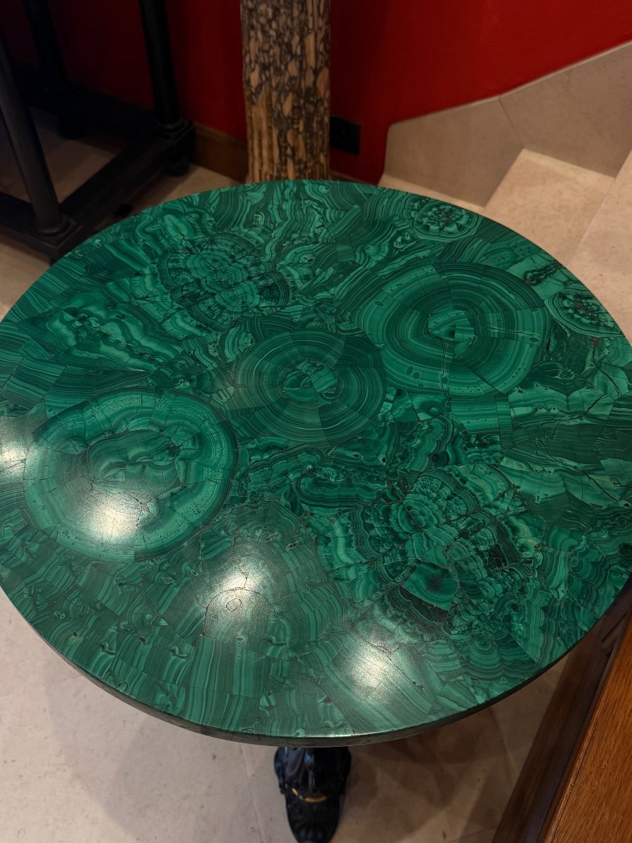 Bronze Malachite Pedestal Table-photo-2