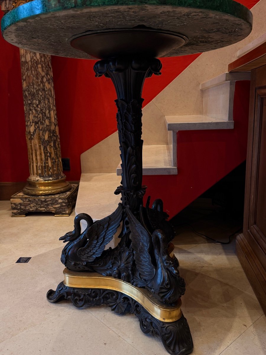 Bronze Malachite Pedestal Table-photo-4