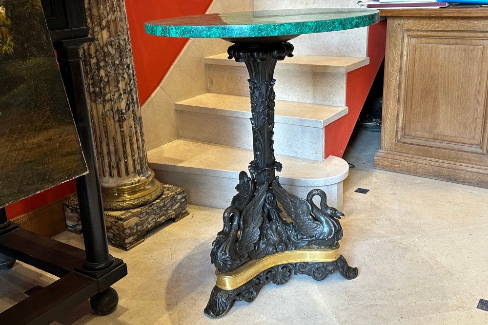 Bronze Malachite Pedestal Table-photo-2