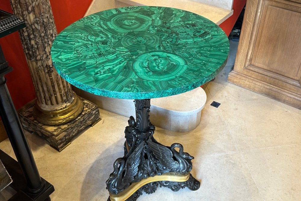 Bronze Malachite Pedestal Table