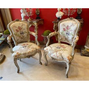 Pair Of Louis XV Cabriolet Armchairs