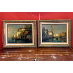 Paire Tableaux Bouvard Vue De Venise