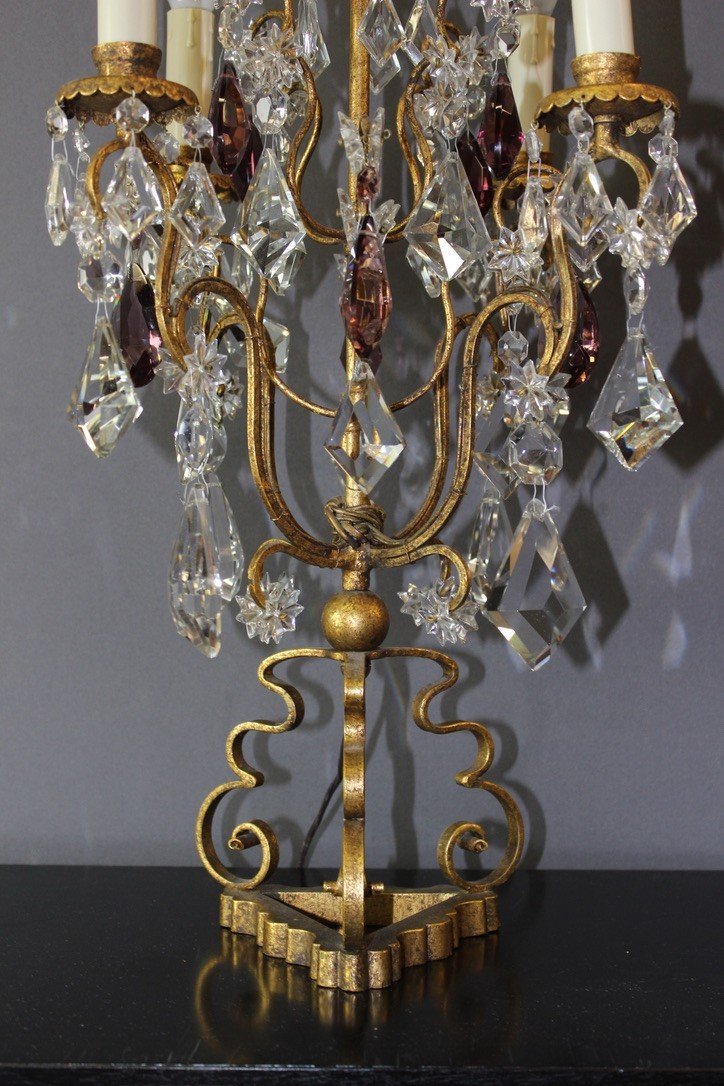 Girandole In Golden Metal With Pampilles Circa 1950-photo-3