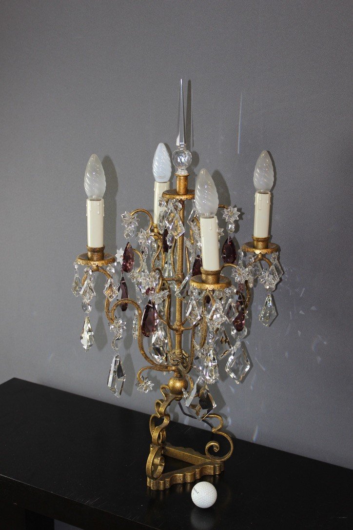 Girandole In Golden Metal With Pampilles Circa 1950-photo-4