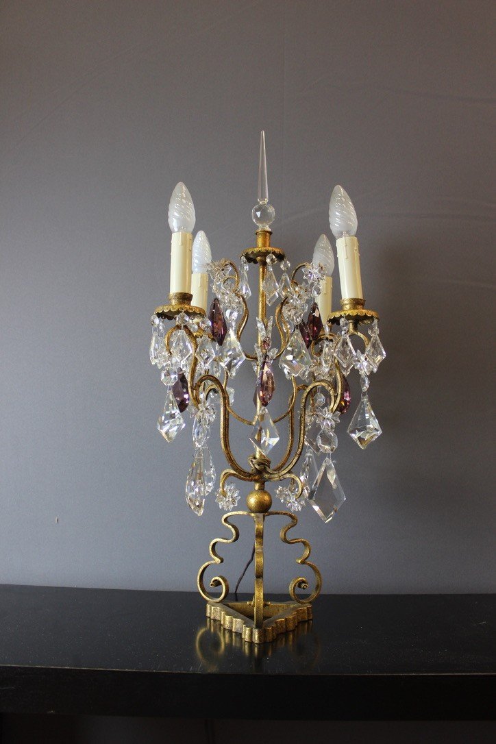 Girandole In Golden Metal With Pampilles Circa 1950-photo-7