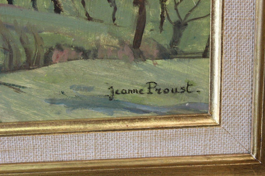 Oil On Panel View Of Treffort Village Of Ain By Jeanne Proust-photo-6