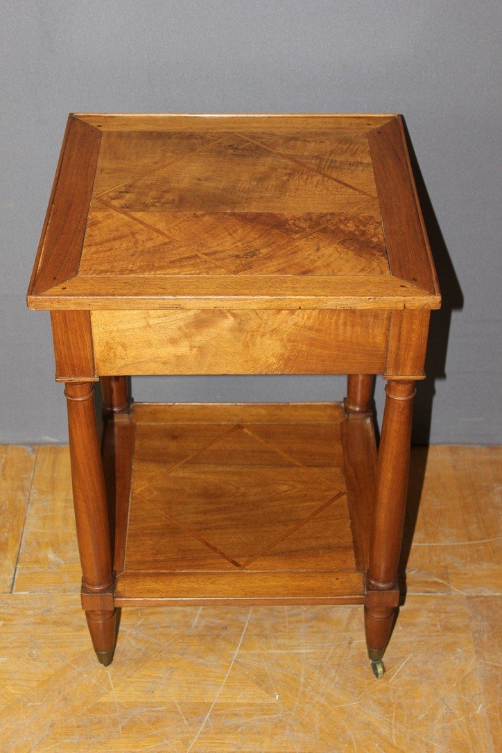 Square Pedestal Table With Two Trays In Walnut XIX-photo-4