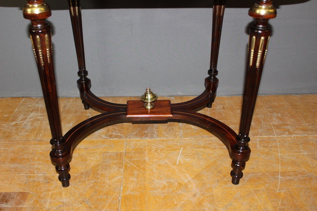 Louis XVI Style Table In Rosewood Marquetry Decorated With Flowers Late XIX-photo-4