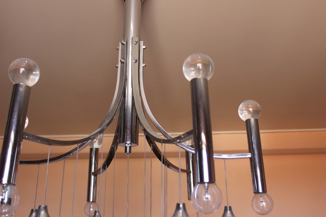 Chrome Chandelier And Glass Balls By Gaetano Sciolari Circa 1960-photo-3