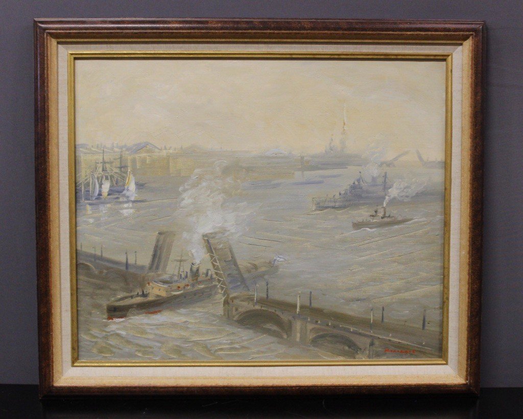 Oil On Canvas Marine Scene Entry To Port XX