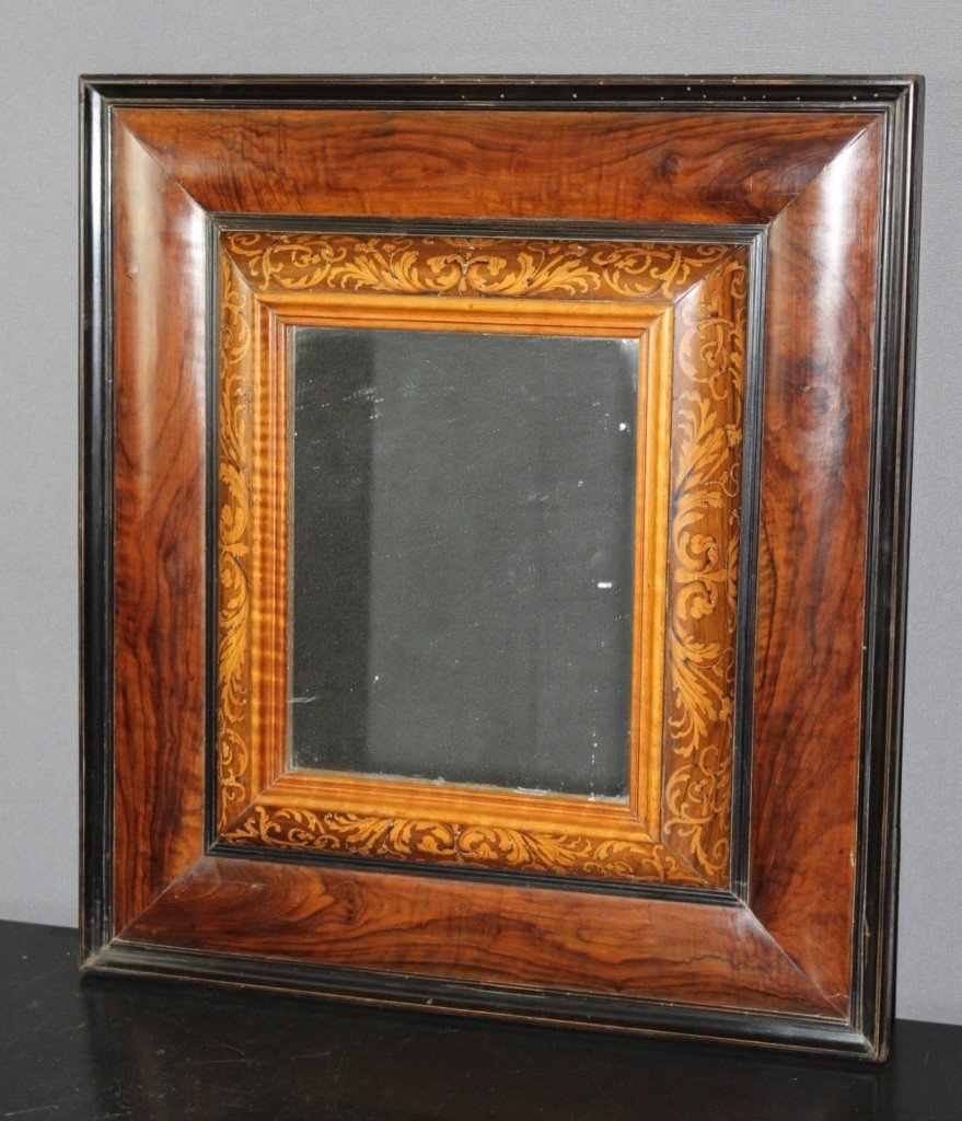 Miroir Louis XIII En Noyer Et Marqueterie De Bois Clair XVII-photo-2