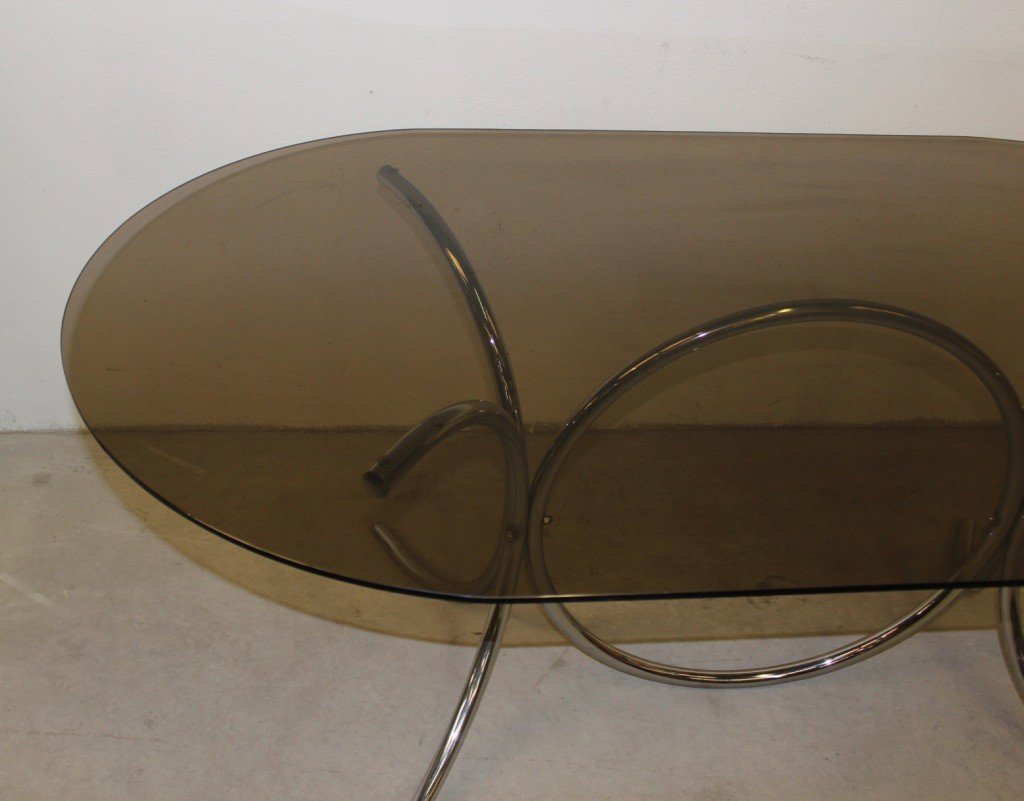 Smoked Glass And Chrome Table Circa 1970-photo-2