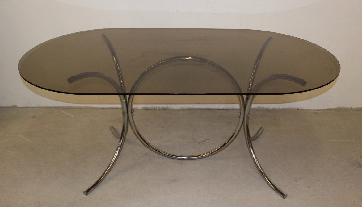 Smoked Glass And Chrome Table Circa 1970-photo-1