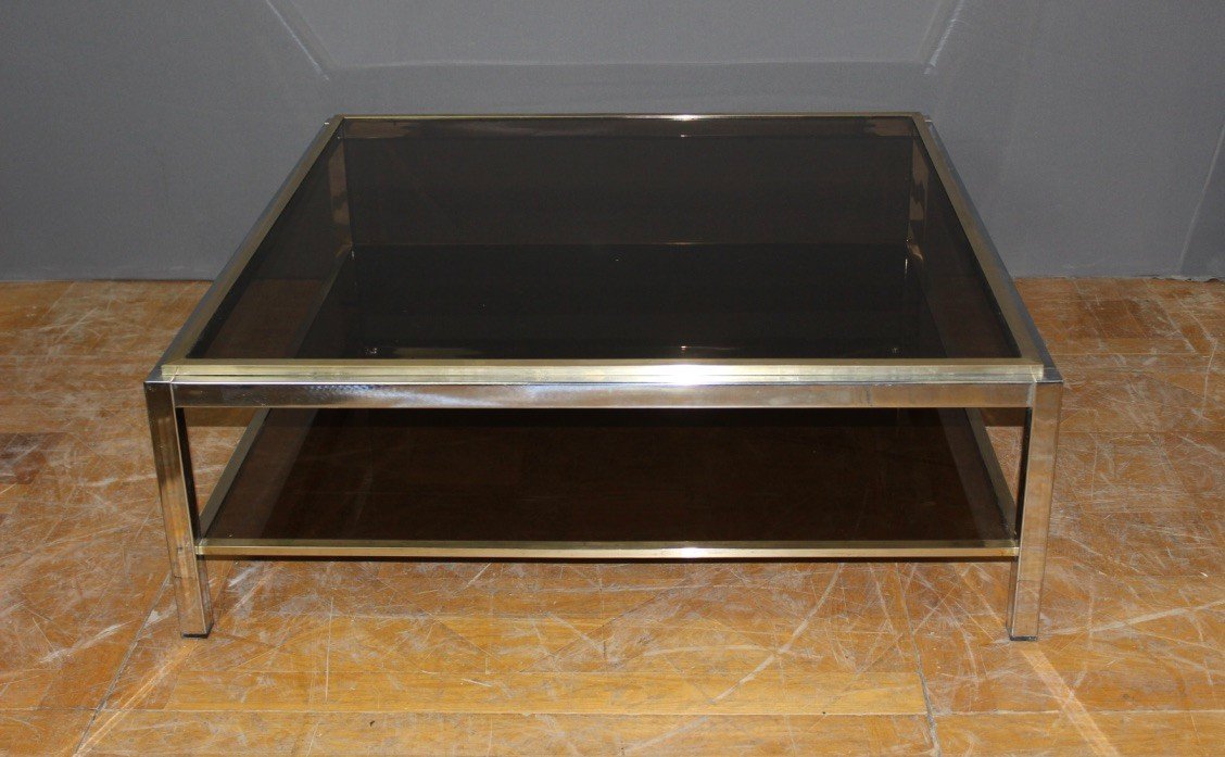 Table Basse Carré En Chrome Et Laiton Vers 1970-photo-5