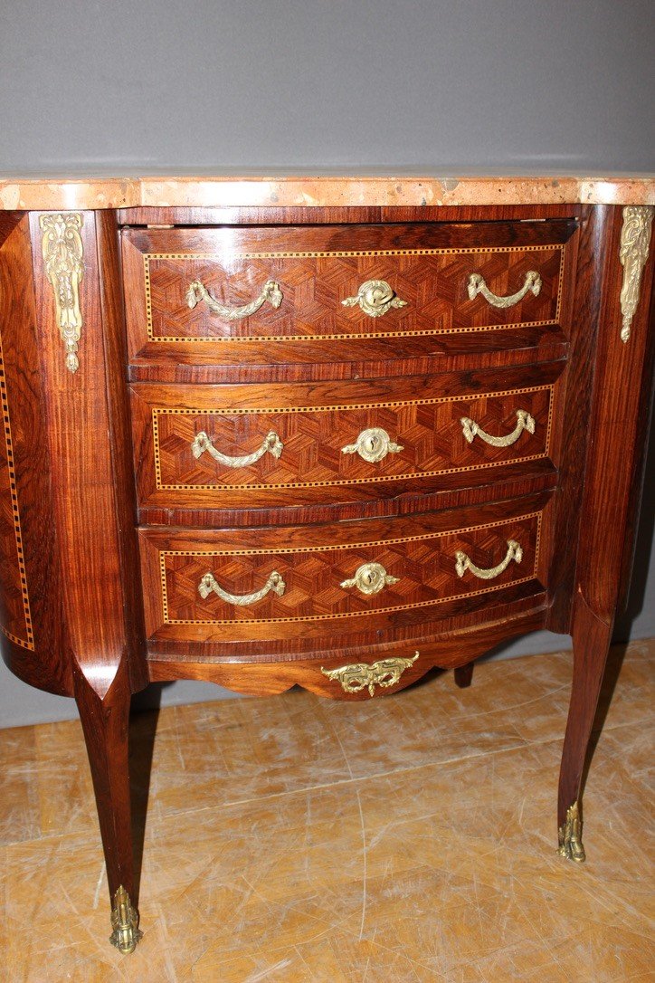 Commode Rognon De Style Louis XV En Marqueterie vers 1900-photo-4