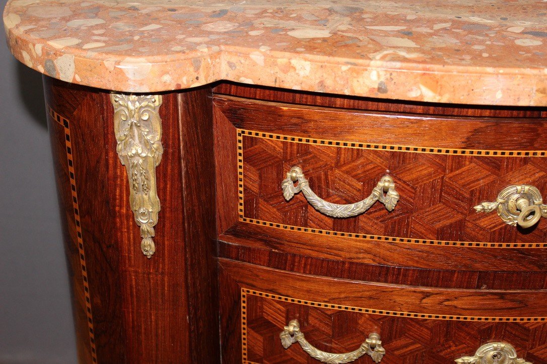 Commode Rognon De Style Louis XV En Marqueterie vers 1900-photo-7