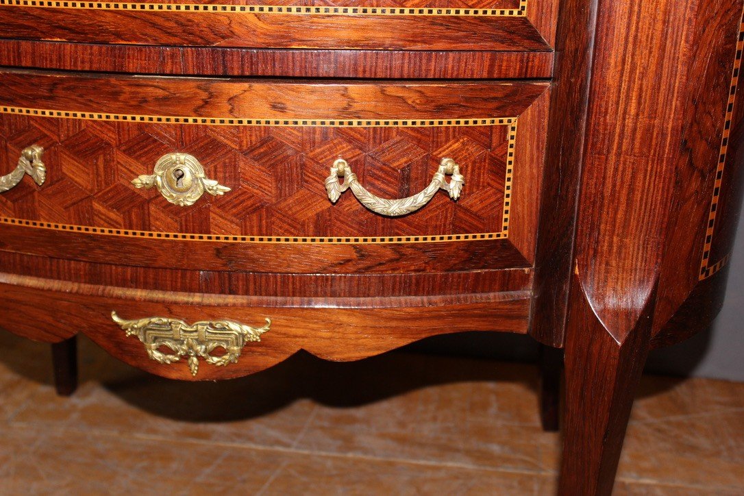 Commode Rognon De Style Louis XV En Marqueterie vers 1900-photo-8