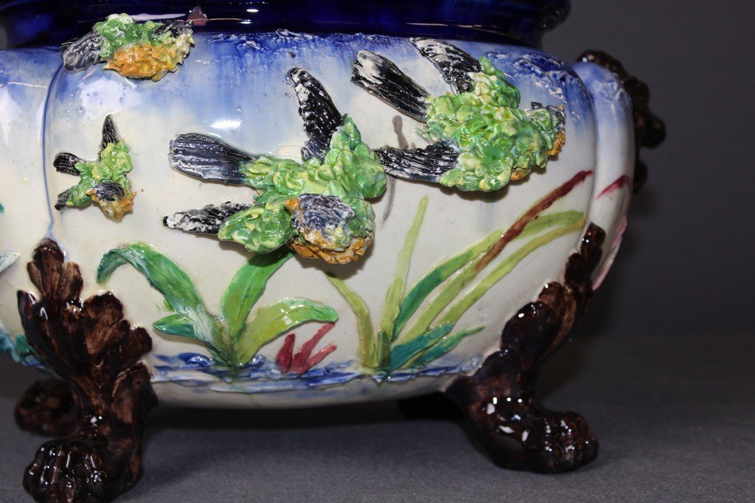 Ceramic Planter Decorated With Birds In Relief Late XIX-photo-3