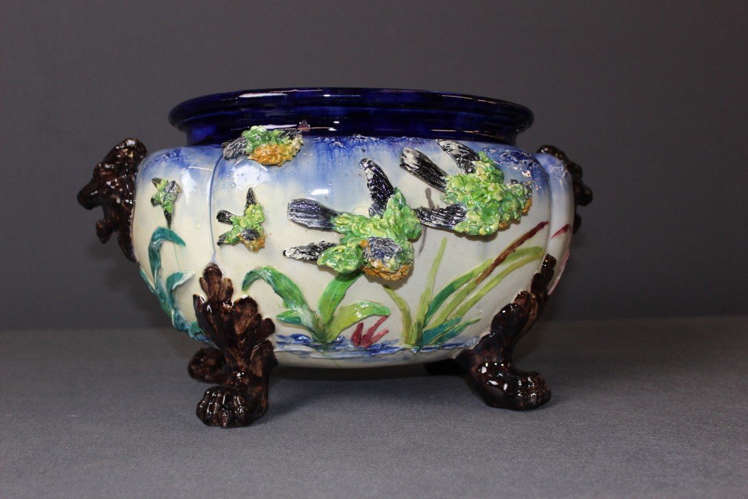 Ceramic Planter Decorated With Birds In Relief Late XIX