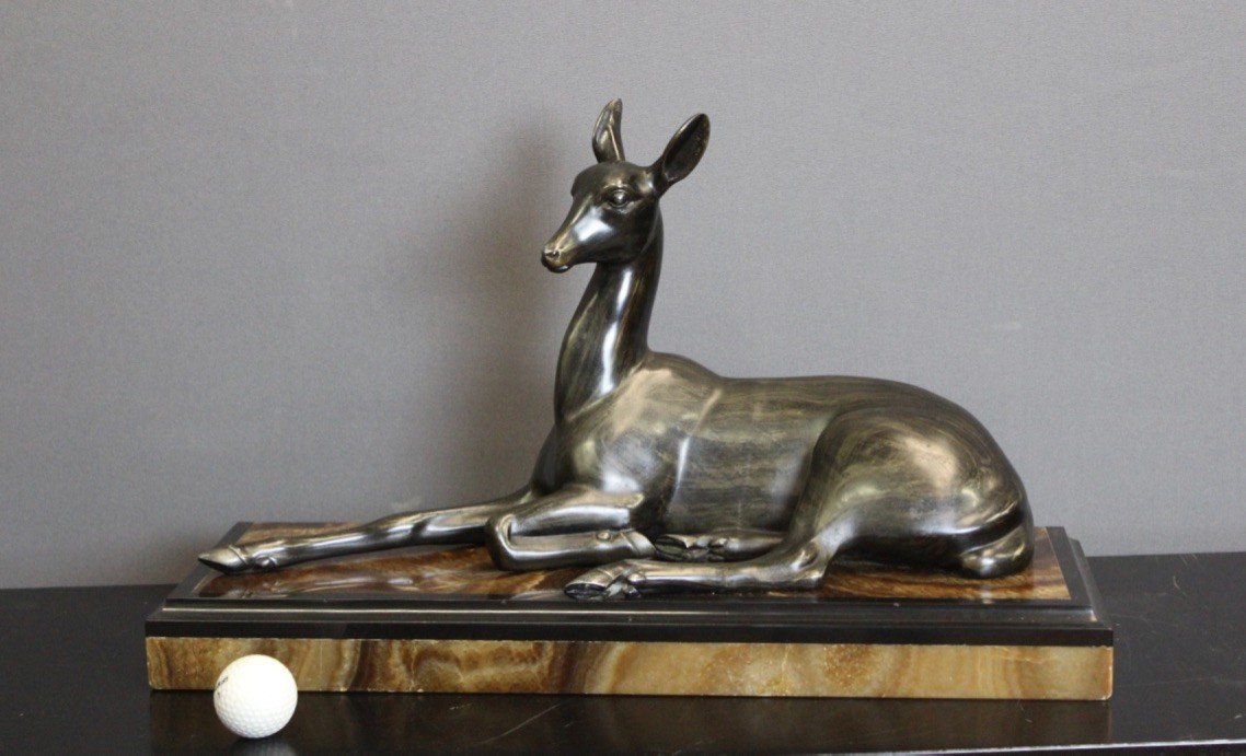 Art Deco Sculpture Representing A Reclining Antelope By Irénée Rochard-photo-2