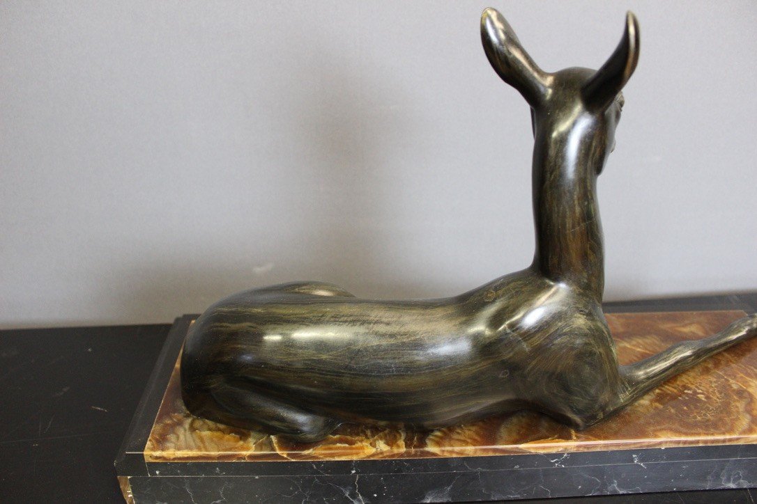 Art Deco Sculpture Representing A Reclining Antelope By Irénée Rochard-photo-5