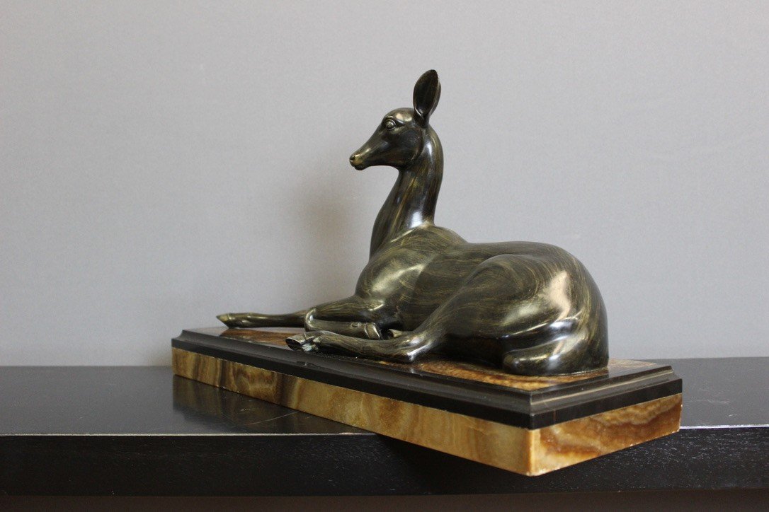 Art Deco Sculpture Representing A Reclining Antelope By Irénée Rochard-photo-6