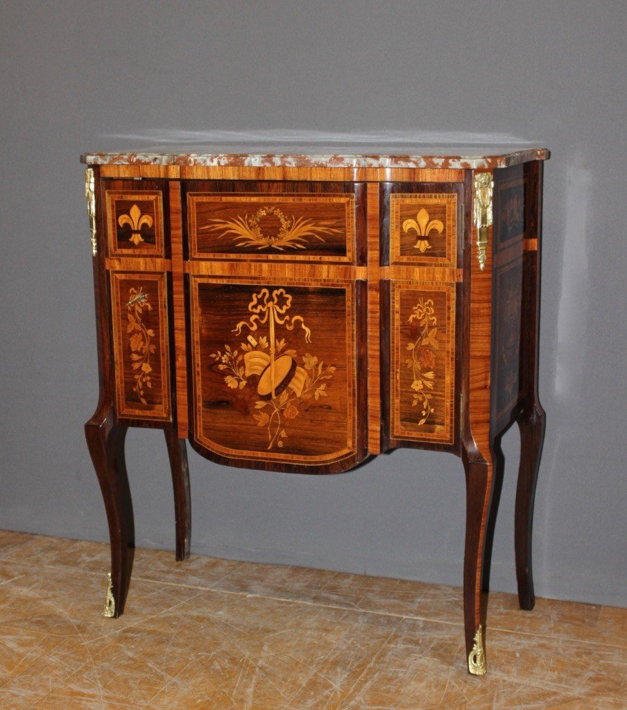 Furniture Between Two Louis XV Style In Marquetry Around 1880-photo-1