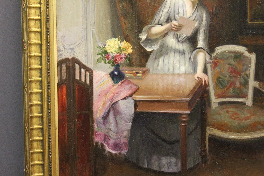 Huile Sur Toile Femme à La Lettre Par Alfred Martin Datée 1904-photo-3