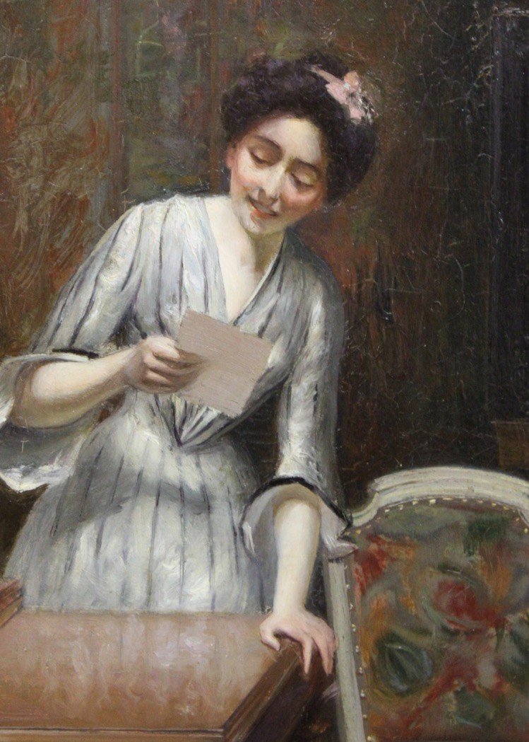 Huile Sur Toile Femme à La Lettre Par Alfred Martin Datée 1904-photo-8