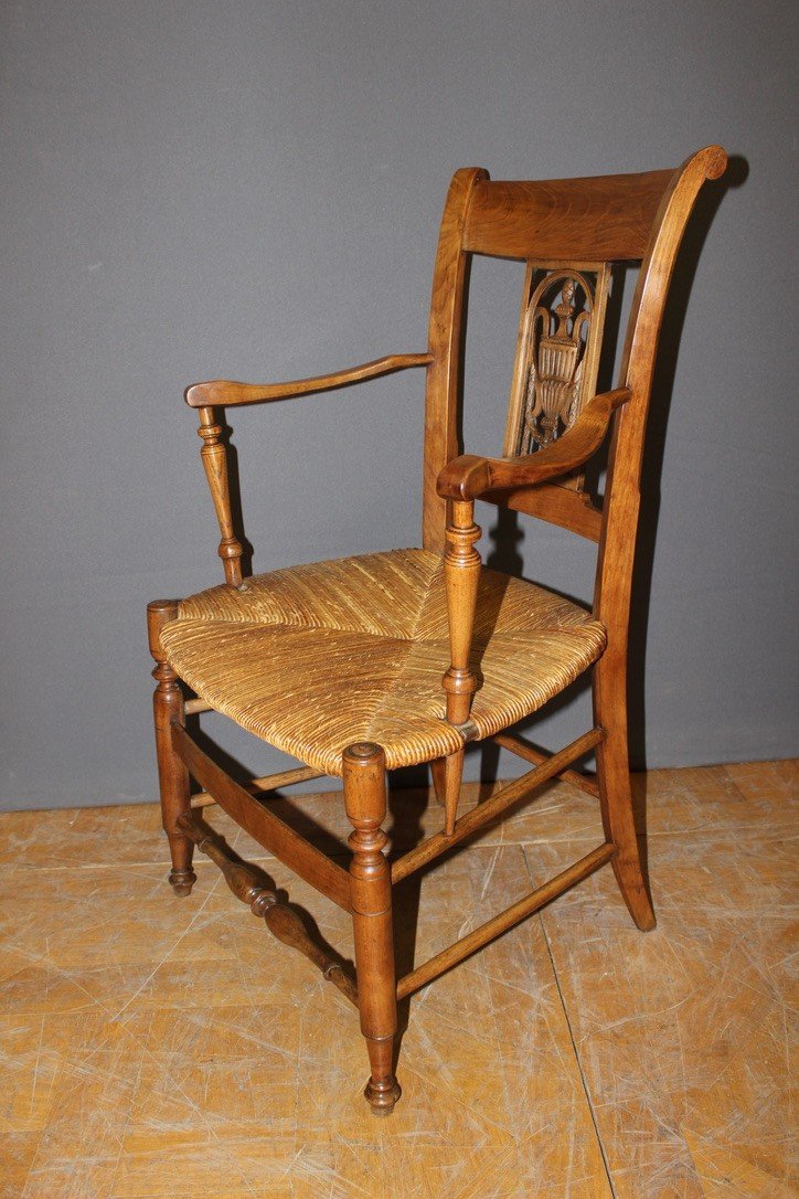 Proantic Paire De Fauteuils Paillés En Merisier Directoire Début Xi