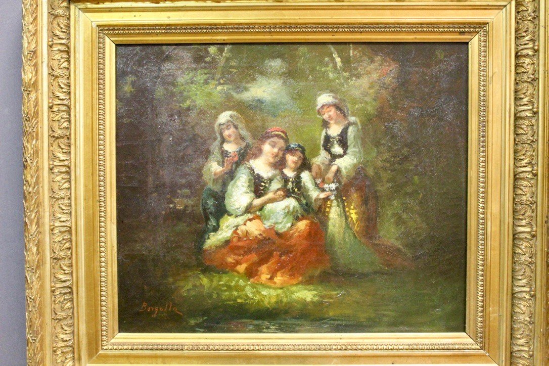 Oil On Canvas Group Of Young Girls Celebrating Spring By Borgella End XIX-photo-2