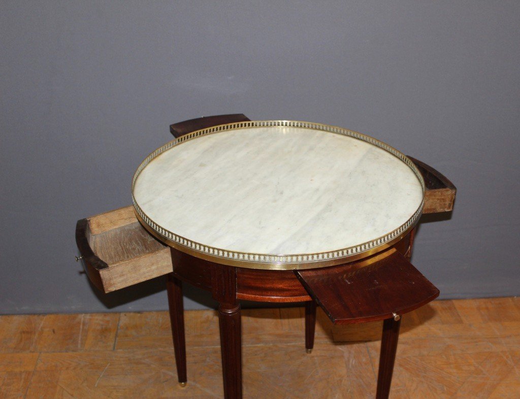 Table Bouillotte De Style Louis XVI En Acajou Et Laiton Vers 1900-photo-2