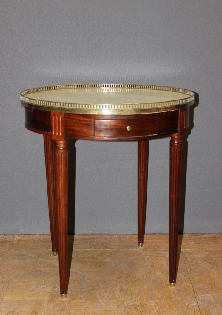 Table Bouillotte De Style Louis XVI En Acajou Et Laiton Vers 1900-photo-1