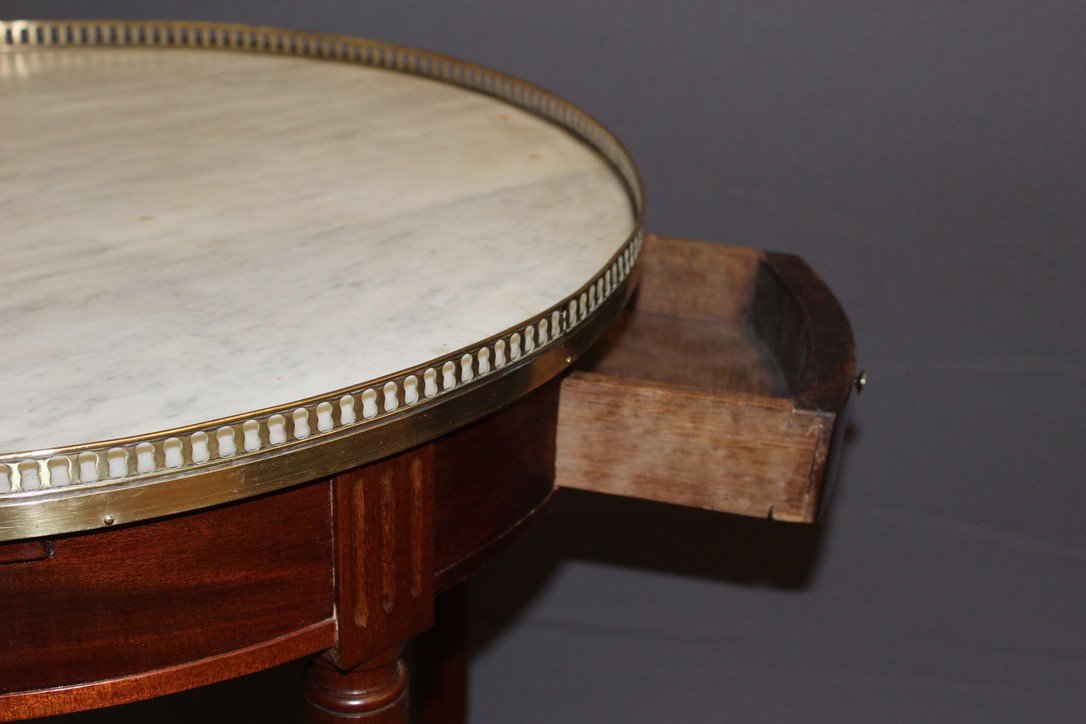 Table Bouillotte De Style Louis XVI En Acajou Et Laiton Vers 1900-photo-2