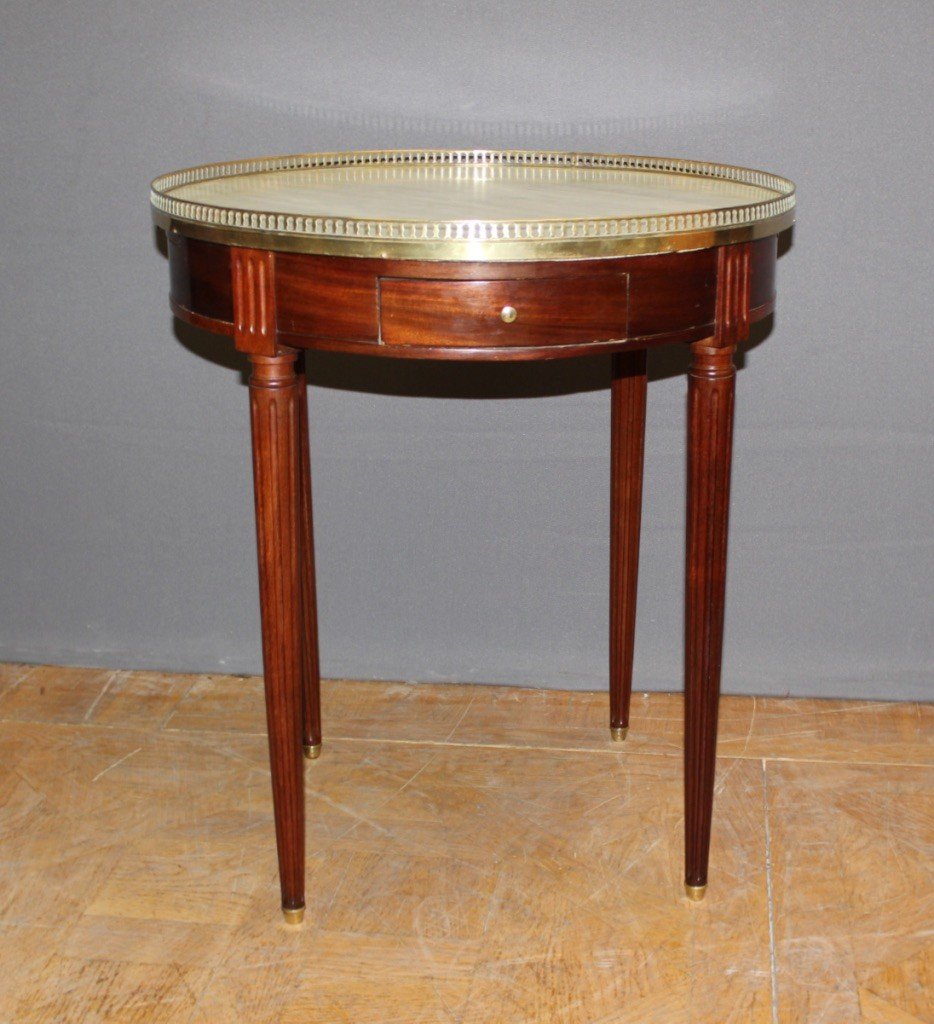 Table Bouillotte De Style Louis XVI En Acajou Et Laiton Vers 1900