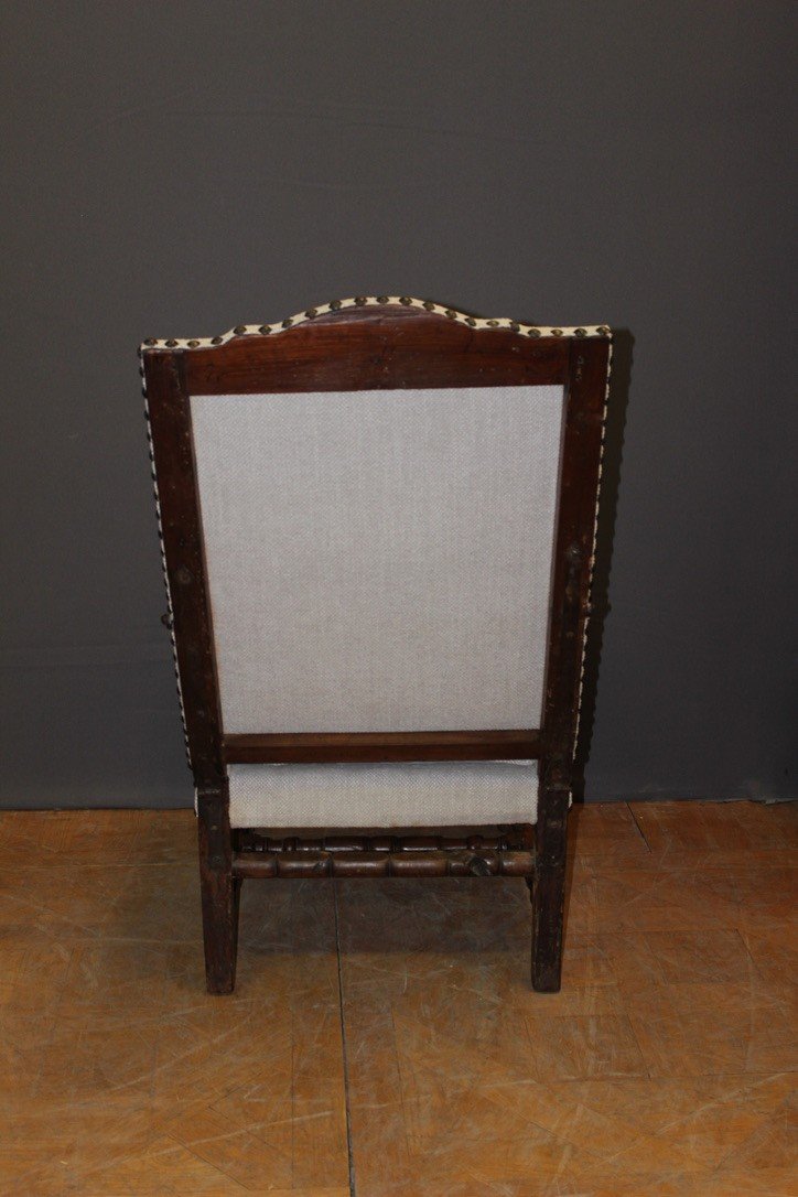 Fauteuil à Crémaillère d'époque Louis XIV En Noyer-photo-4