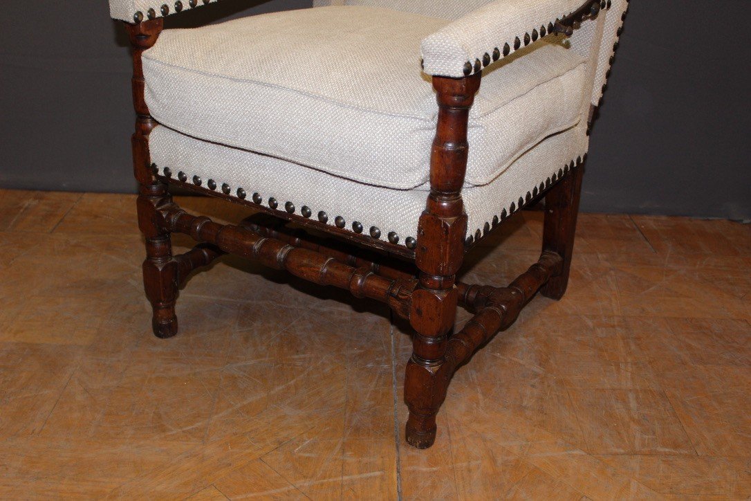 Fauteuil à Crémaillère d'époque Louis XIV En Noyer-photo-2