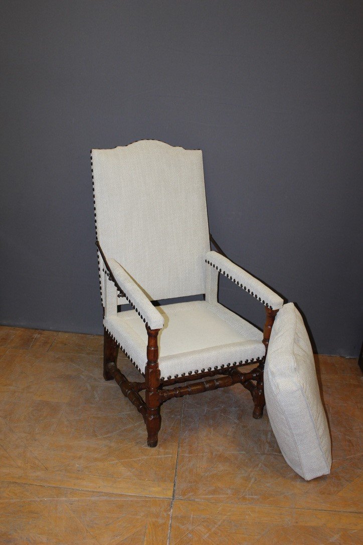 Fauteuil à Crémaillère d'époque Louis XIV En Noyer-photo-4