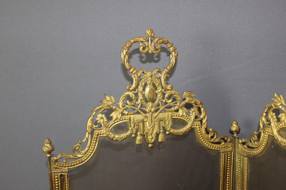 Louis XVI Style Gilt Bronze Fireplace Fire Screen-photo-2