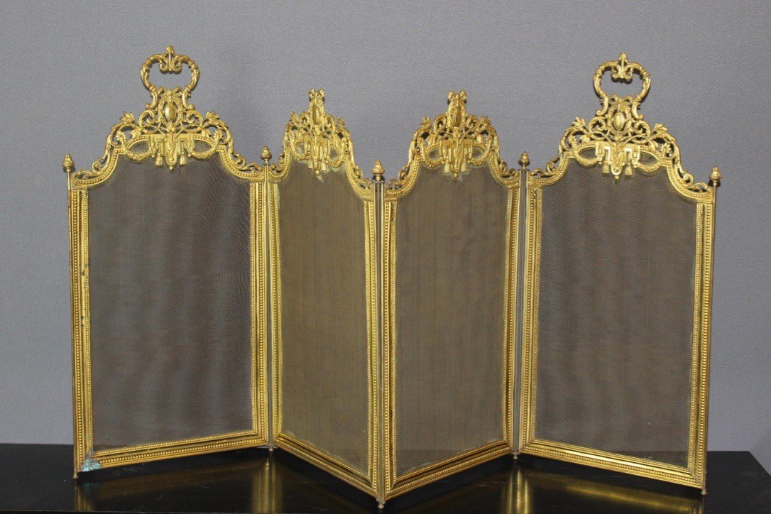 Louis XVI Style Gilt Bronze Fireplace Fire Screen-photo-1