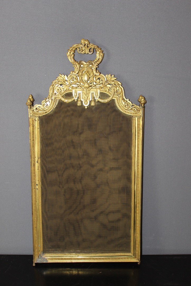 Louis XVI Style Gilt Bronze Fireplace Fire Screen-photo-2