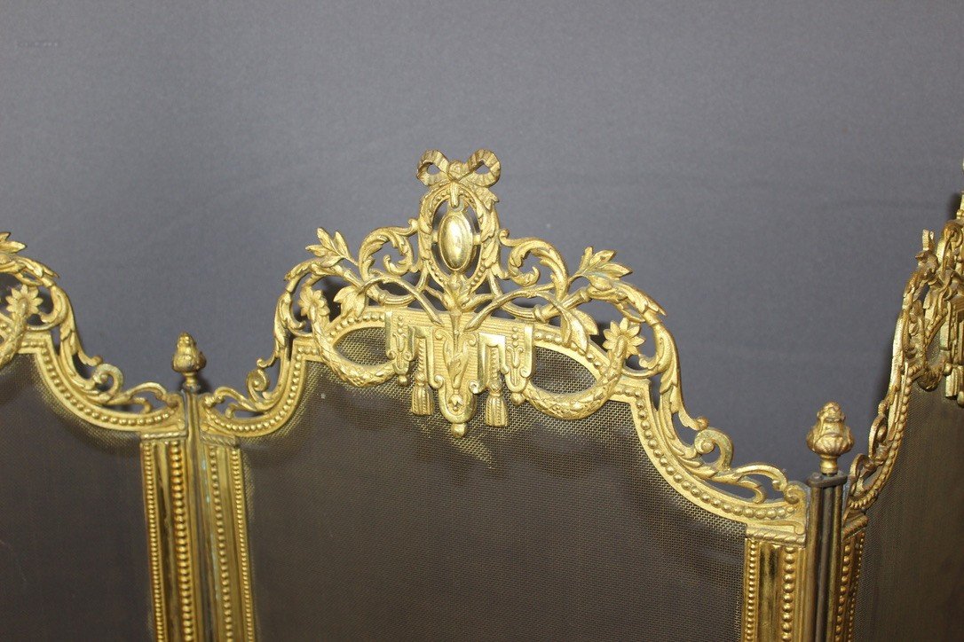 Louis XVI Style Gilt Bronze Fireplace Fire Screen-photo-3