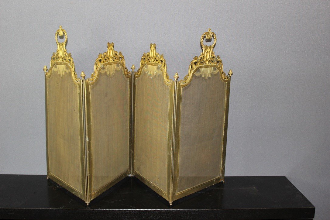 Louis XVI Style Gilt Bronze Fireplace Fire Screen-photo-4