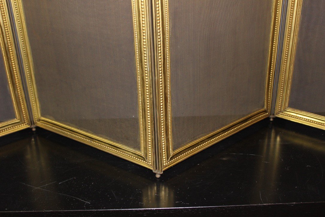 Louis XVI Style Gilt Bronze Fireplace Fire Screen-photo-5