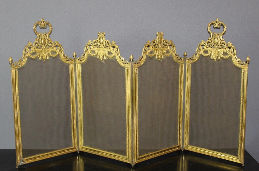 Louis XVI Style Gilt Bronze Fireplace Fire Screen