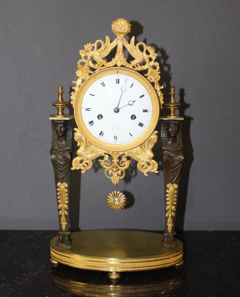 Portico Clock Return From Egypt In Gilt And Patinated Bronze Early 19th Century