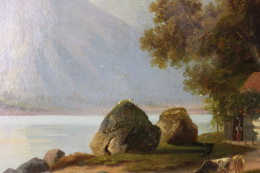 Oil On Canvas Representing A Mountain Landscape XIX-photo-6