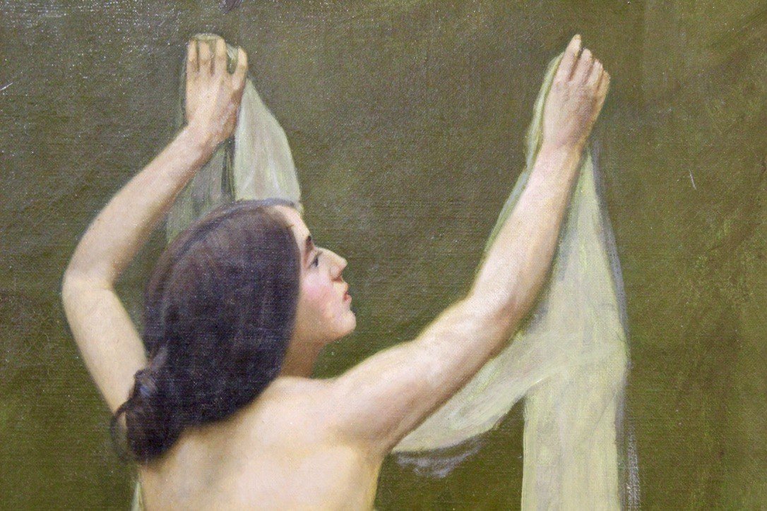 Oil On Canvas Nude With A Scarf By Auguste Chaix Late 19th-photo-2
