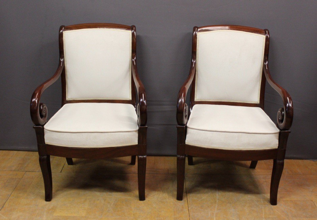 Pair Of Louis Philippe Period Armchairs With Mahogany Crosses XIX-photo-8